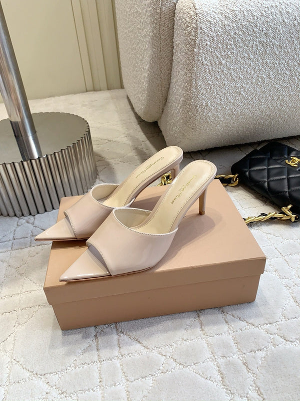 GR Pointed-Toe Mule Sandals 8.5cm Beige Patent Cowhide 851873