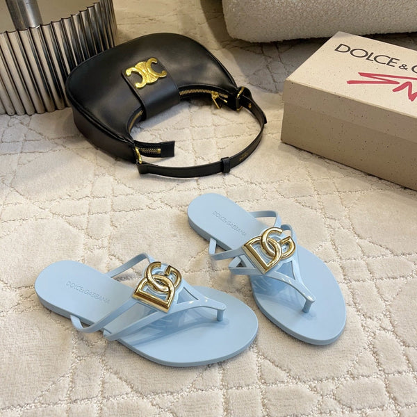DG Logo Jelly Thong Sandals Blue Rubber 851866