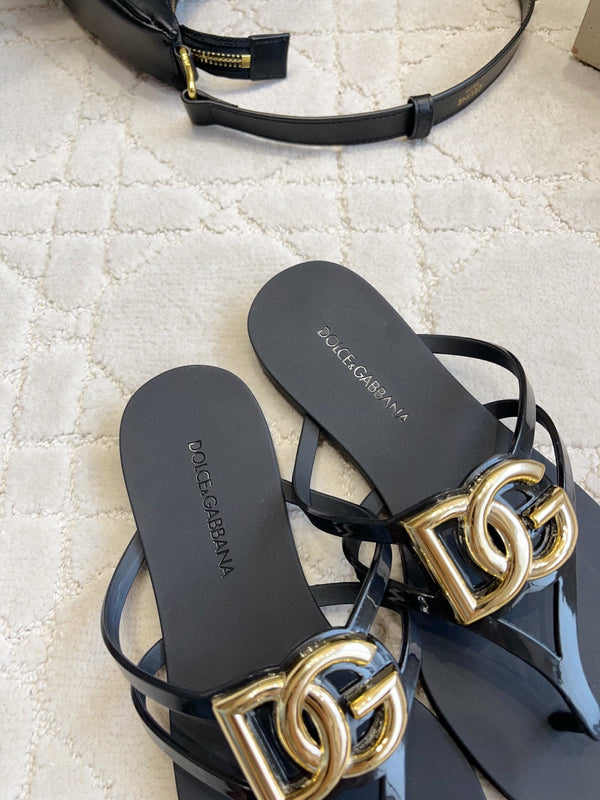 DG Logo Jelly Thong Sandals Black Rubber 851864
