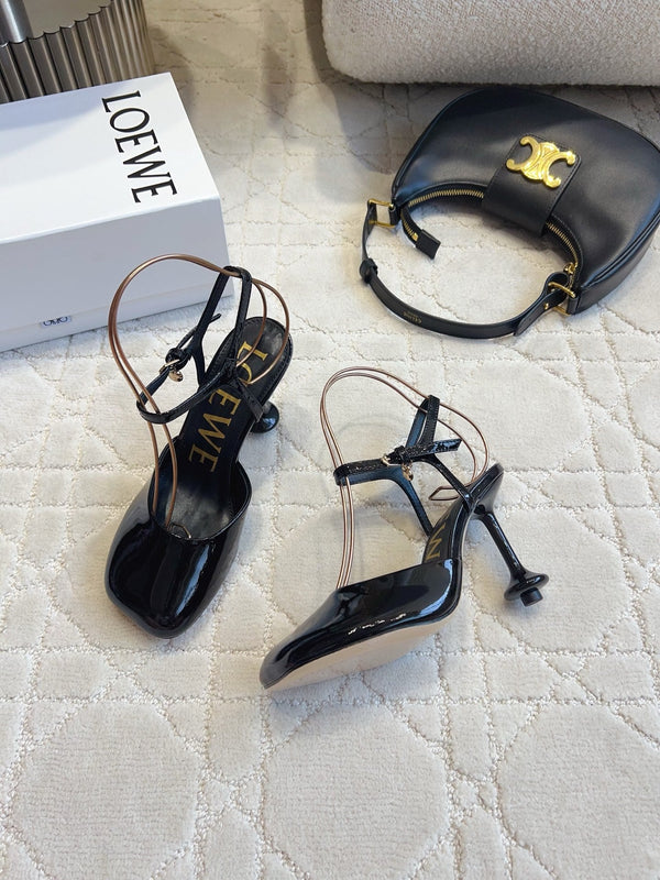 Loew Toy Square-Toe Pumps 10cm Black Patent Leather 851642