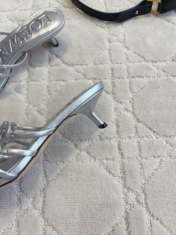 Loew Woven Square-Toe Sandals 3.5cm Silver Metallic Lambskin 851676