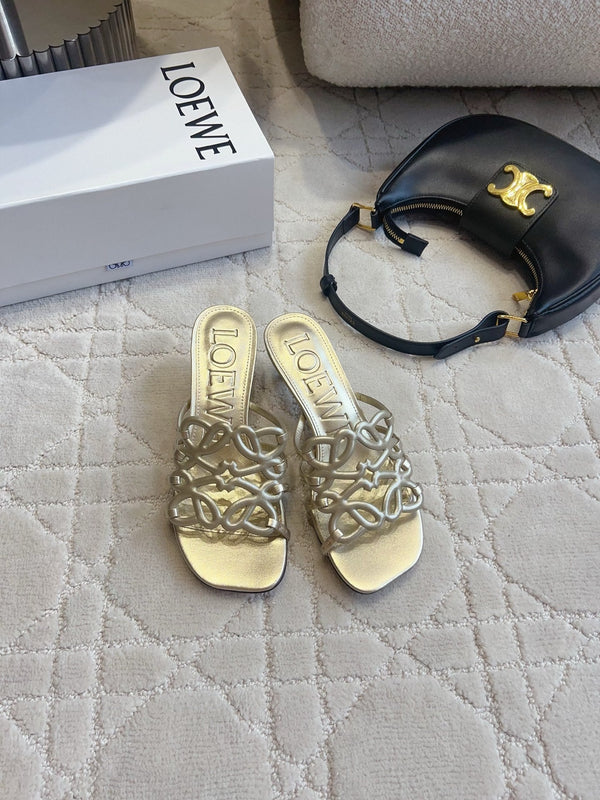 Loew Woven Square-Toe Sandals 3.5cm Gold Metallic Lambskin 851675