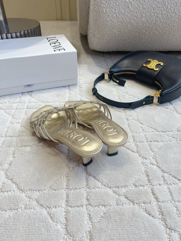 Loew Woven Square-Toe Sandals 3.5cm Gold Metallic Lambskin 851675