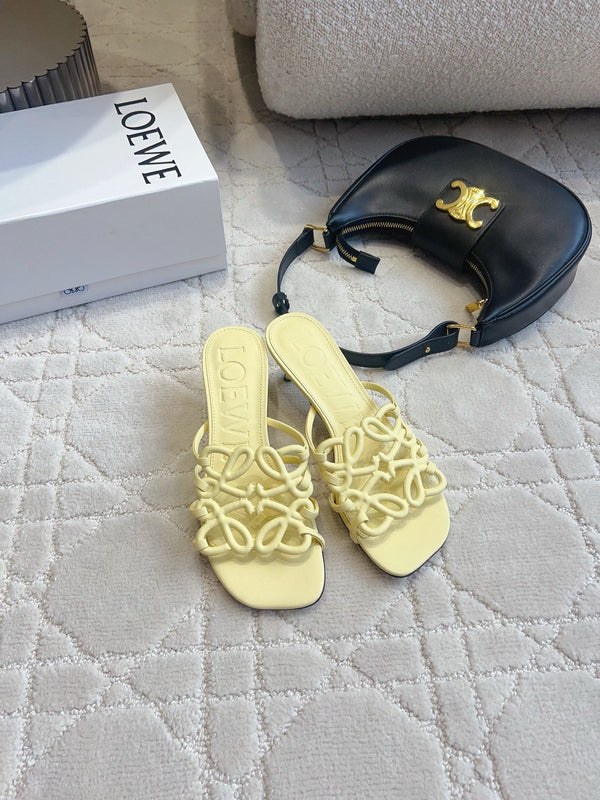 Loew Woven Square-Toe Sandals 3.5cm Yellow Lambskin 851674