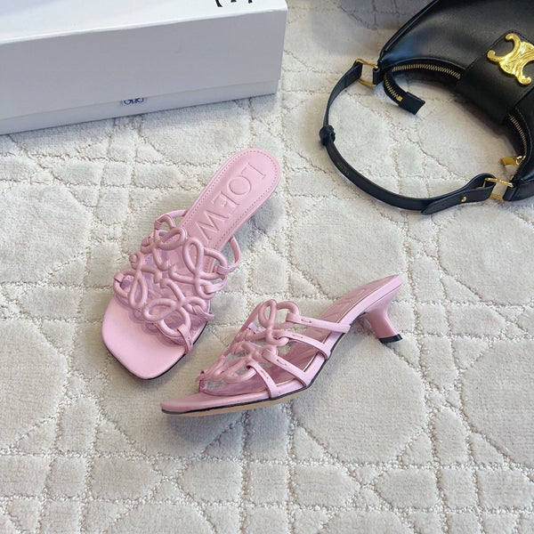 Loew Woven Square-Toe Sandals 3.5cm Pink Lambskin 851673