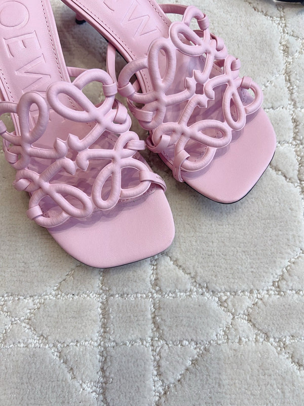 Loew Woven Square-Toe Sandals 3.5cm Pink Lambskin 851673