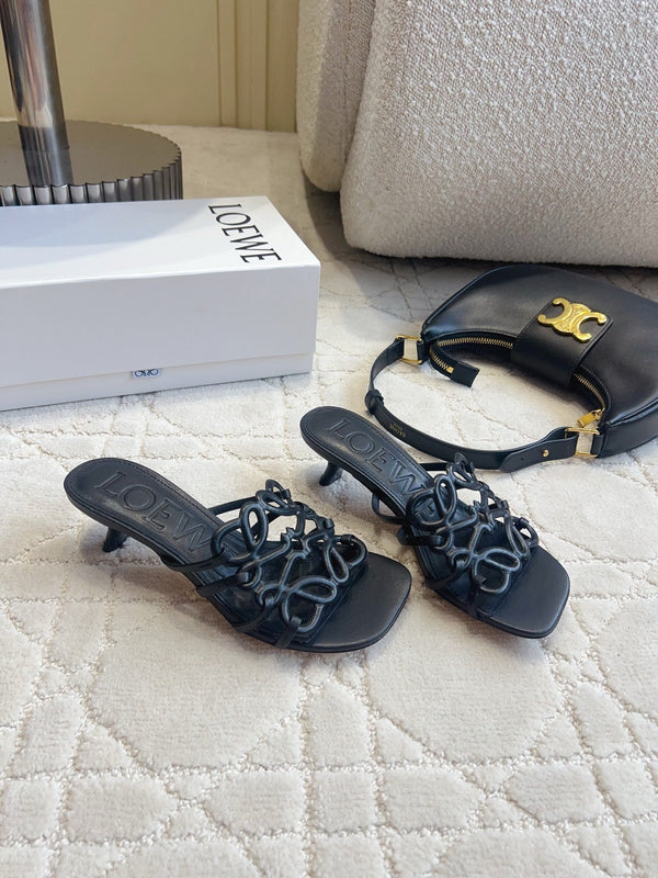Loew Woven Square-Toe Sandals 3.5cm Black Lambskin 851669