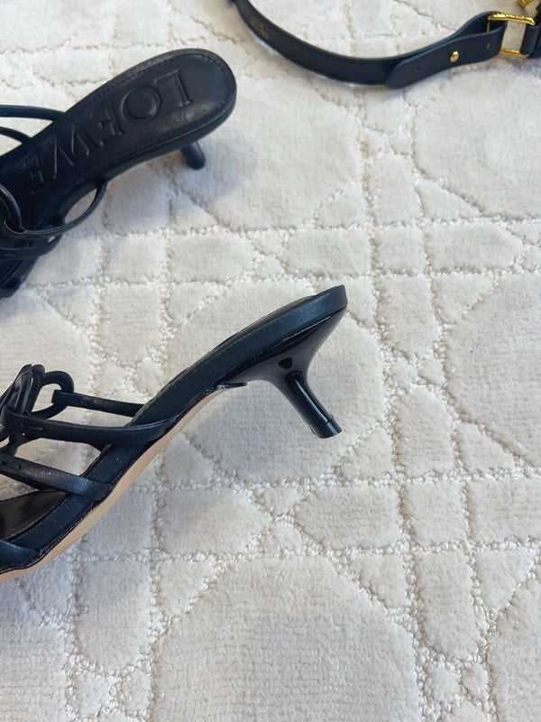 Loew Woven Square-Toe Sandals 3.5cm Black Lambskin 851669