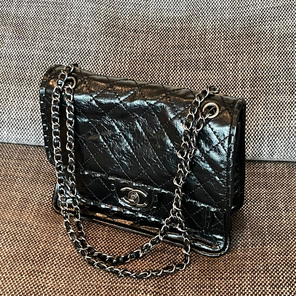 CC Vintage CC Flap Bag 26cm Black Synthetic Leather