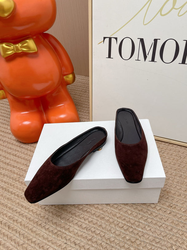 TR June Square Toe Mules Chocolate Suede 856175