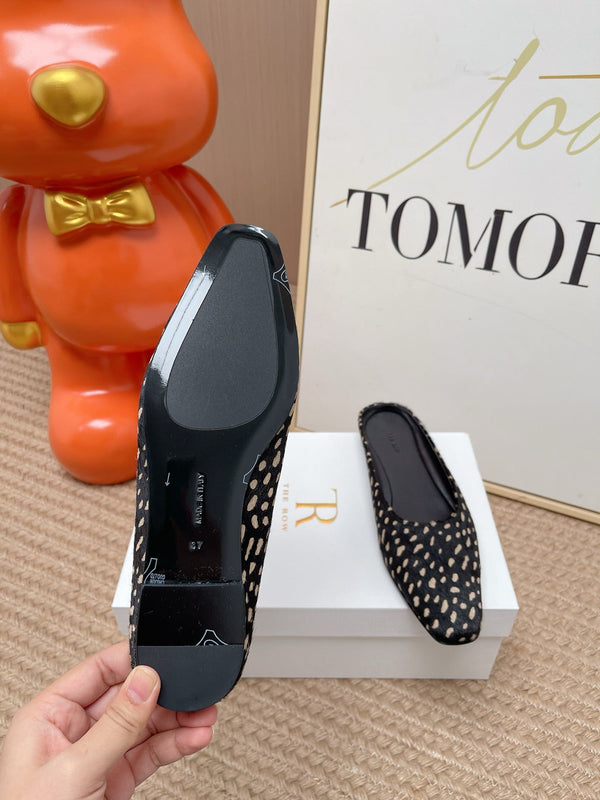 TR Mules Black Ivory Spotted Square Toe Horsehair 854392