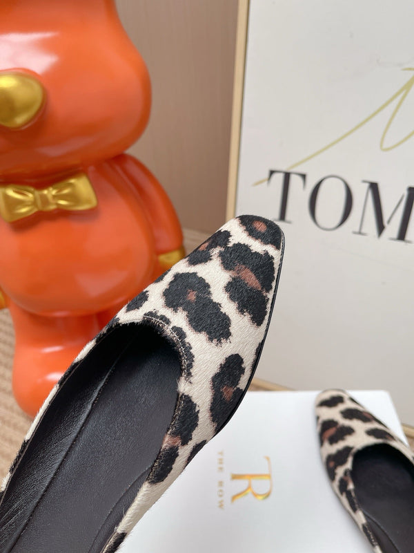 TR Mules Black Leopard Spotted Square Toe Horsehair 854393