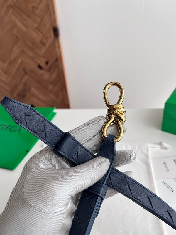 BV 26S Andiamo Knot Buckle Intreccio Belt 2cm Navy Lambskin 204747