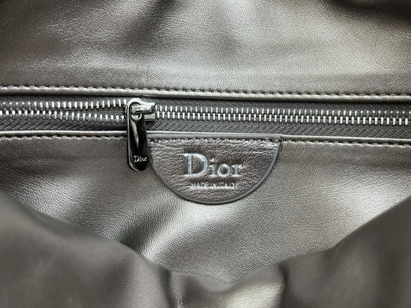 CD Small Cannage Quilted Tote Bag Silver Metallic Cowhide 158105