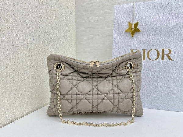 CD Small Cannage Quilted Tote Bag Grey Cowhide 158104