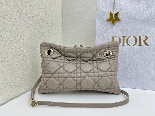CD Small Cannage Quilted Tote Bag Grey Cowhide 158104