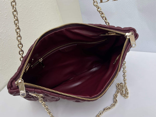 CD Small Cannage Quilted Tote Bag Burgundy Cowhide 158102