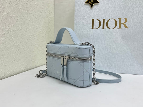 CD Cannage Vanity Chain Bag 19cm Blue Cowhide 158121