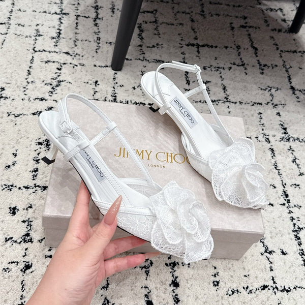JC Mimmi Slingback Pumps Floral Appliqué 5.5cm White Lace 858433