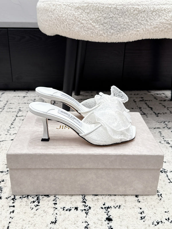 JC 26SS Floral Appliqué Mules 6.5cm  White Lace 858429