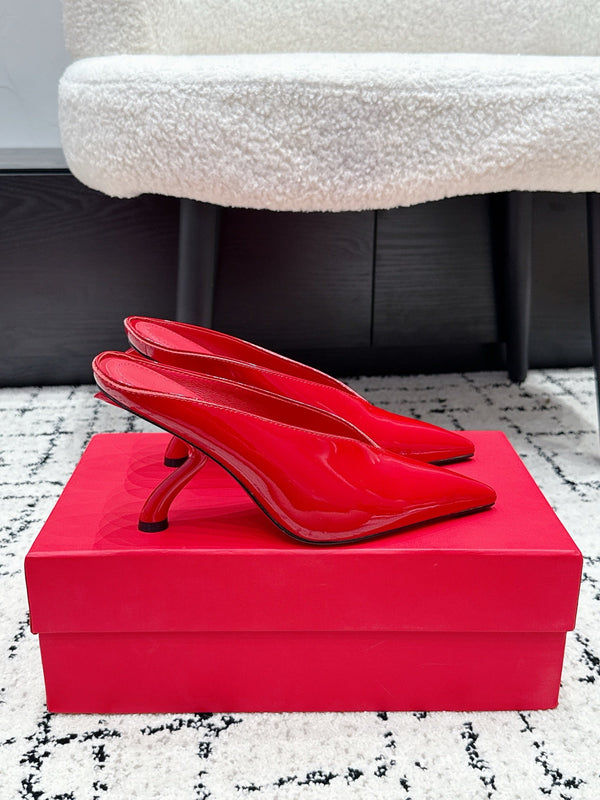 FG Itaca Pointed Toe Mules 9.5cm Red Patent Leather 858411