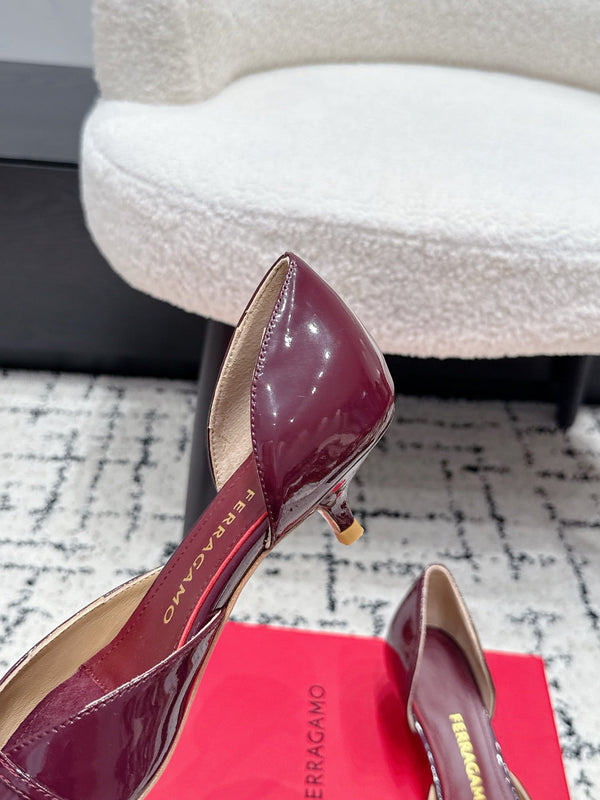 FG Gyoia Bow Pointed Toe Pumps 3.5cm Burgundy Patent Leather 848407