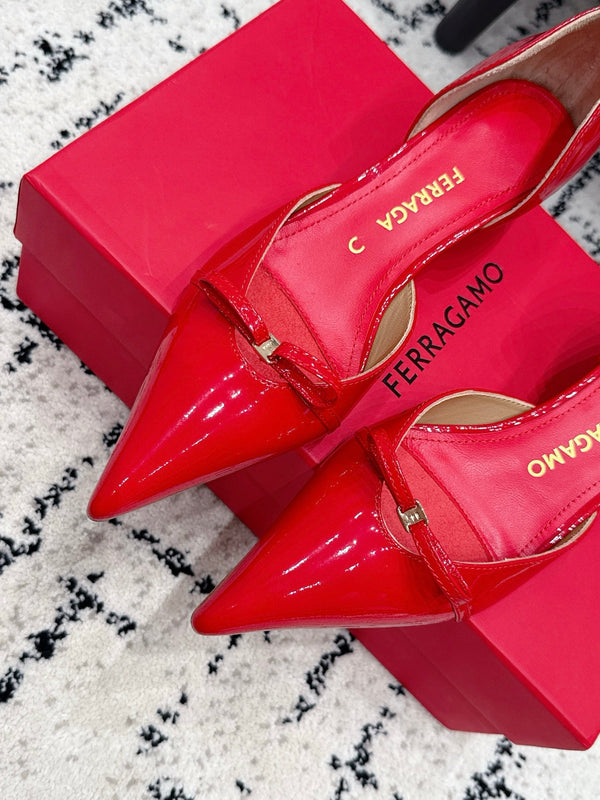 FG Gyoia Bow Pointed Toe Pumps 3.5cm Red Patent Leather 848406