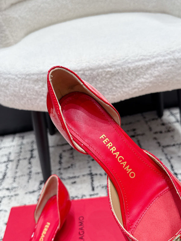 FG Gyoia Bow Pointed Toe Pumps 3.5cm Red Patent Leather 848406