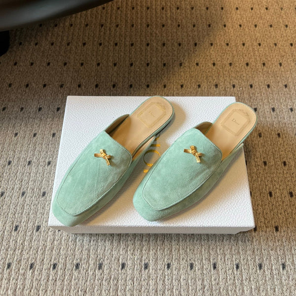 CD Baby Bow Mules Gold Bow Mint Green Suede 858671