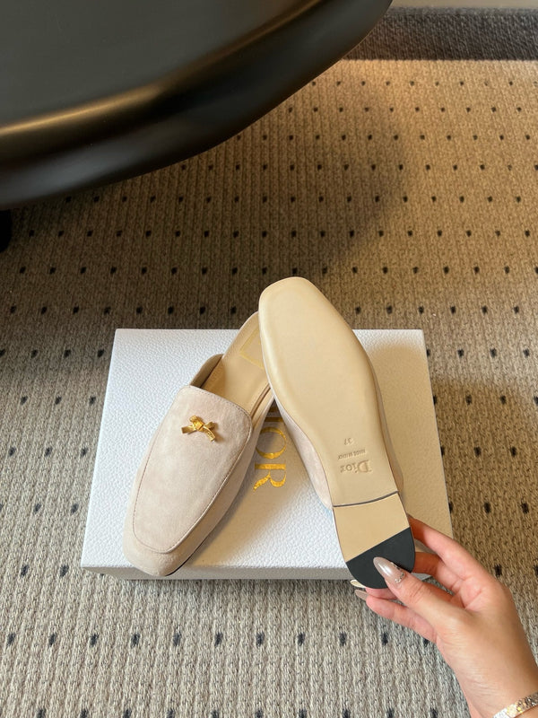 CD Baby Bow Mules Gold Bow Light Pink Suede 858670
