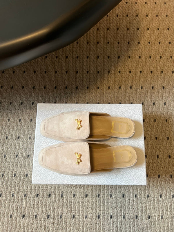 CD Baby Bow Mules Gold Bow Light Pink Suede 858670
