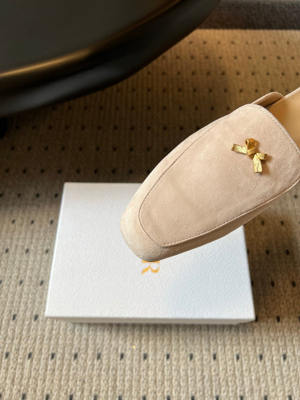 CD Baby Bow Mules Gold Bow Light Pink Suede 858670