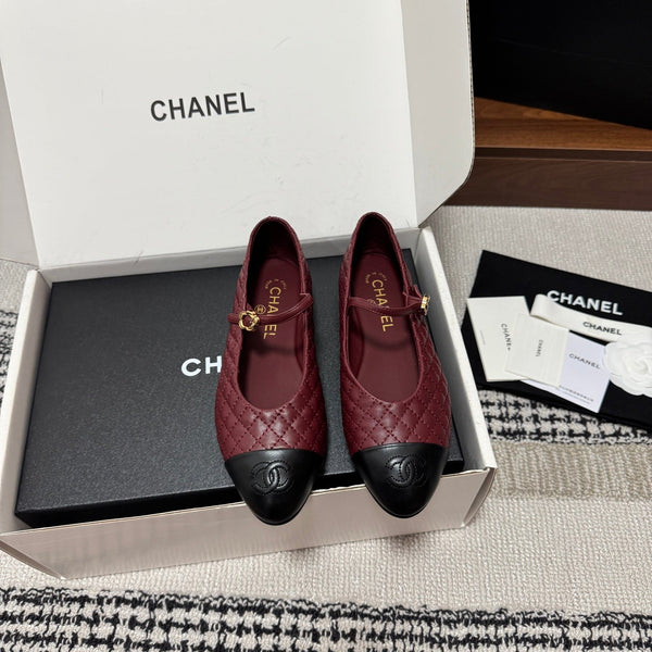CC 25SS Mary Jane Quilted Burgundy Black Lambskin Leather 862427