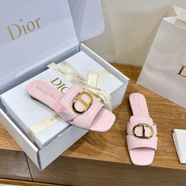 CD Montaigne Slides Buckle Pink Calfskin Leather 862364