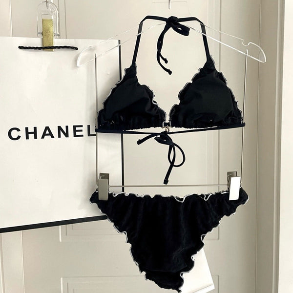 CC Two-piece Bikini Swimsuit Black Cotton 326151