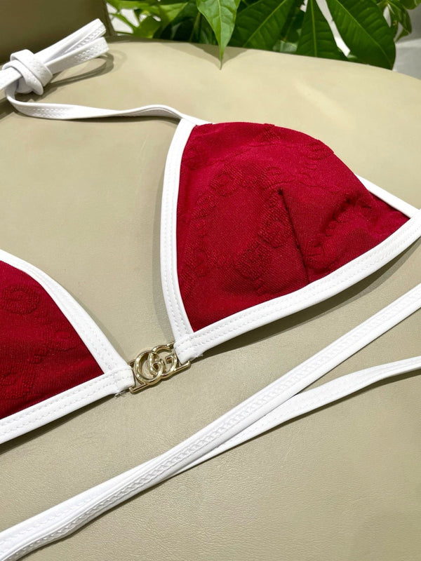 GG Jacquard Two-Piece Bikini Swimsuit Red 330771