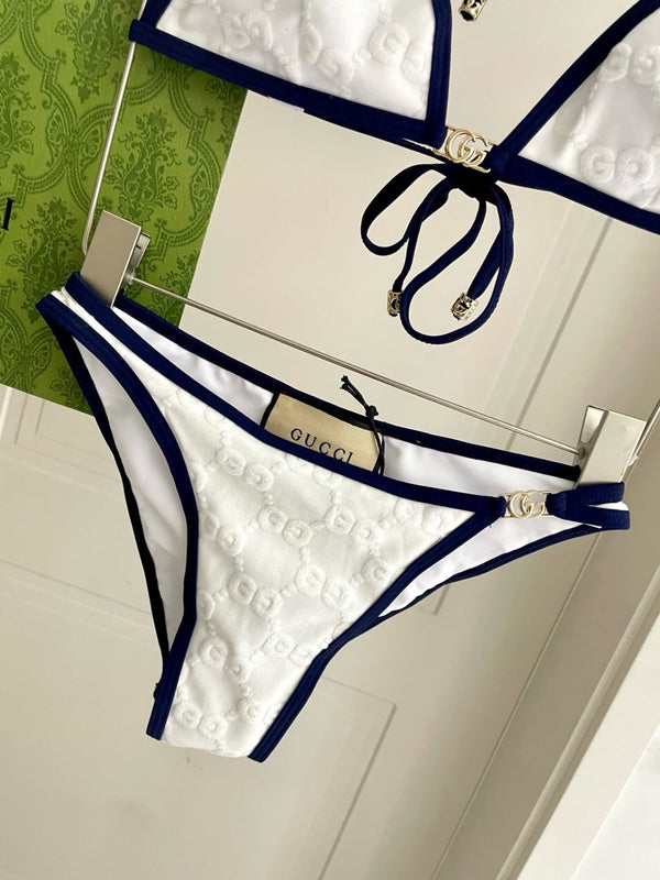 GG Jacquard Two-Piece Bikini Swimsuit White 330770