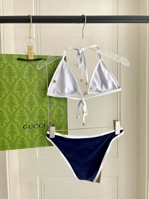 GG Jacquard Two-Piece Bikini Swimsuit Navy 330769