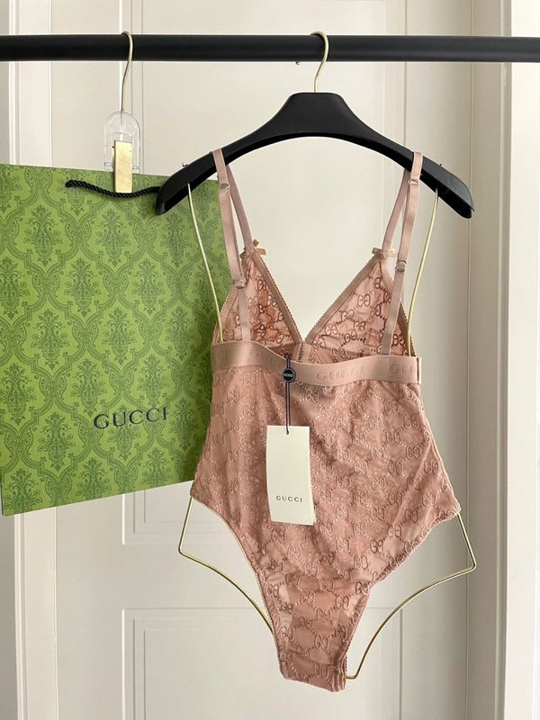 GG Embroidered Logo One-Piece Swimsuit Pale Pink 330782