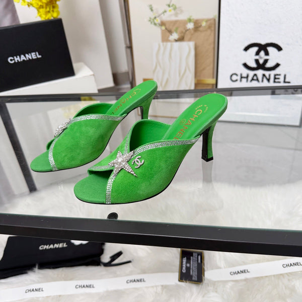 CC Star Brooch Mules Green Cashmere Leather 872820