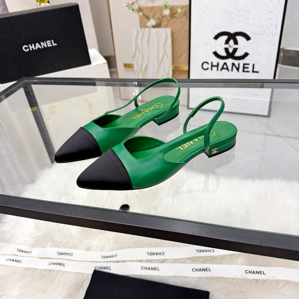CC Slingback Flats Green Cowhide Leather 873861