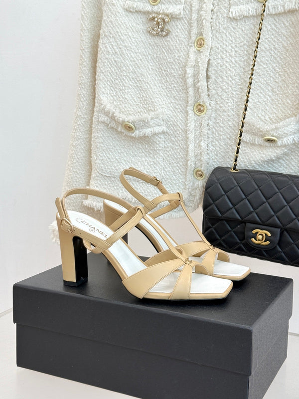 CC 26A Strappy Stiletto Sandals Beige Leather 878668