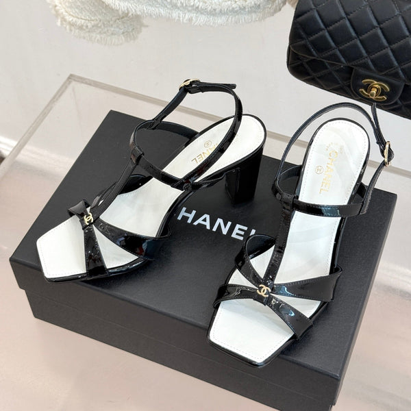 CC 26A Strappy Stiletto Sandals Black Patent Leather 878667