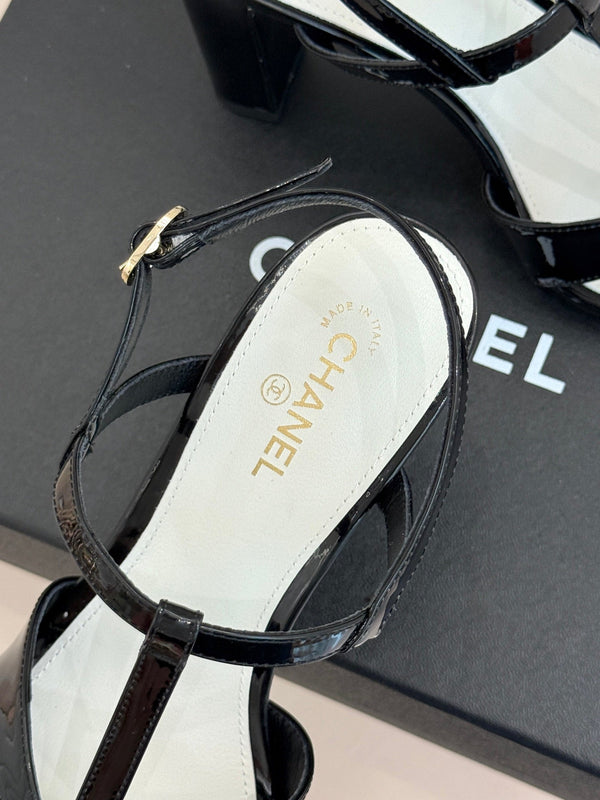CC 26A Strappy Stiletto Sandals Black Patent Leather 878667