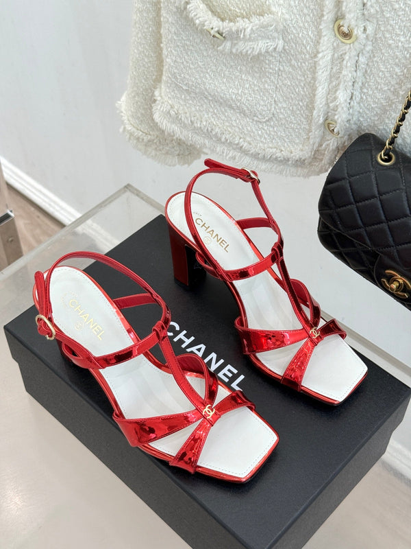 CC 26A Strappy Stiletto Sandals Red Patent Leather 878666