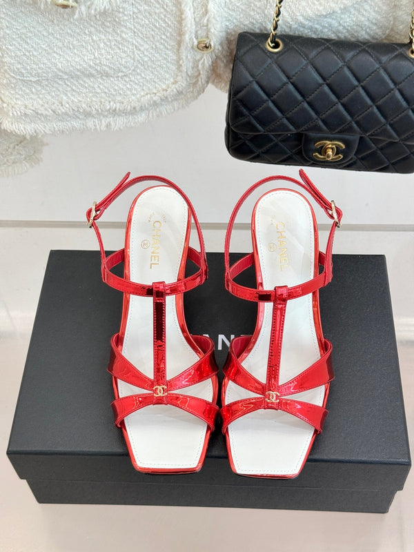 CC 26A Strappy Stiletto Sandals Red Patent Leather 878666