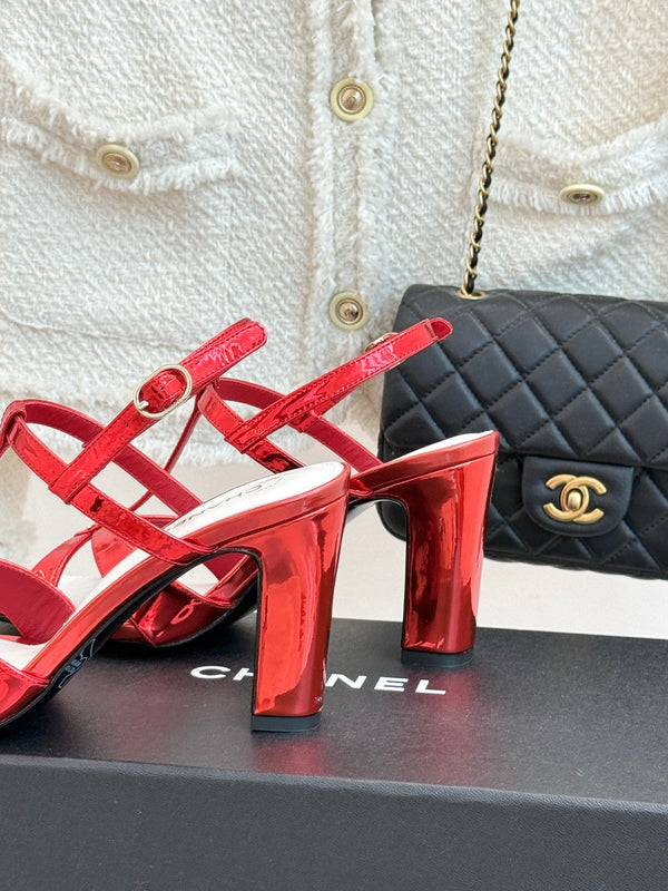 CC 26A Strappy Stiletto Sandals Red Patent Leather 878666