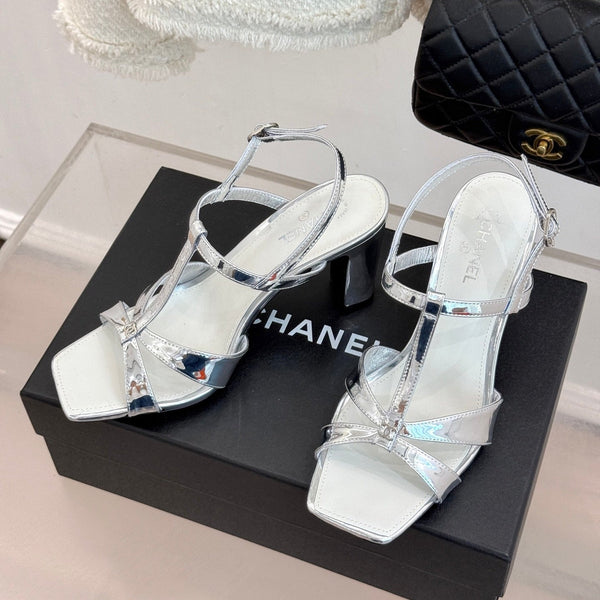CC 26A Strappy Stiletto Sandals Silver Patent Leather 878665