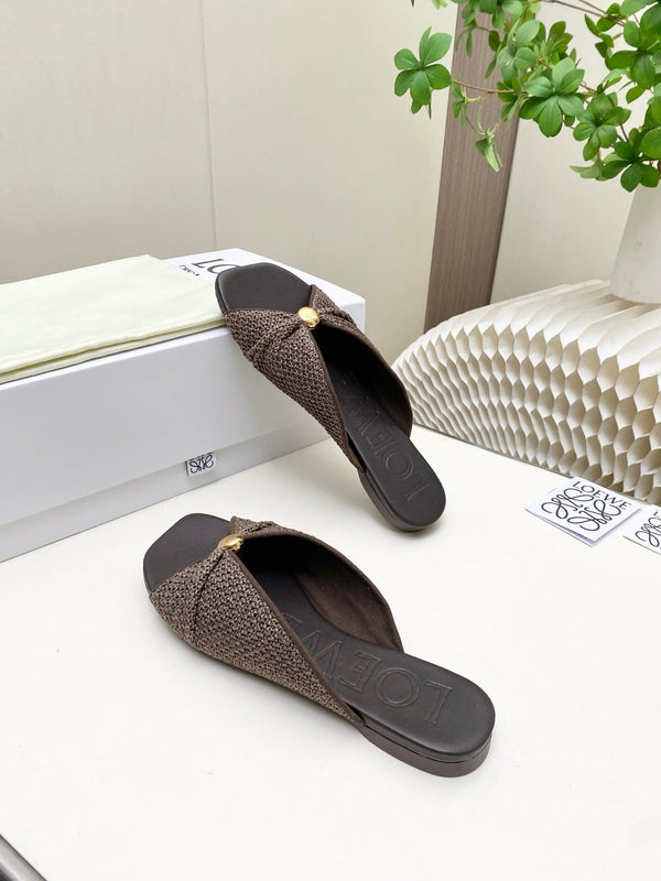 Loew Pebble Soft Slides Brown Lambskin Leather 881382