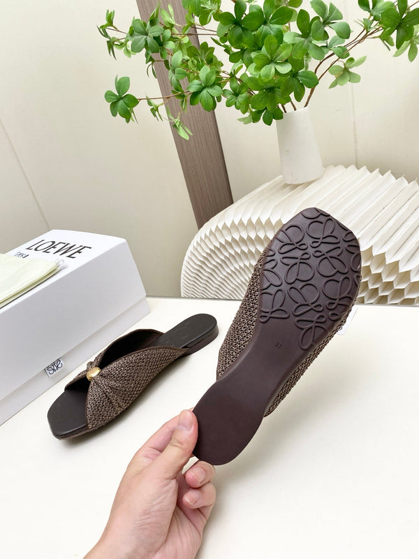 Loew Pebble Soft Slides Brown Lambskin Leather 881382